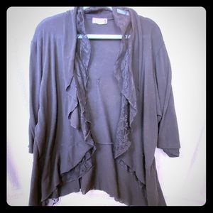 Lightweight, lace detail open front cardigan